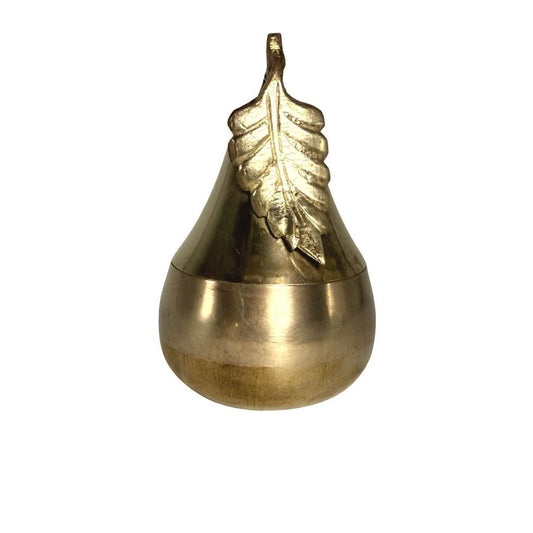 Vintage Brass Pear Shaped Trinket Box With Leaf Lid For Home Decor Or Storage