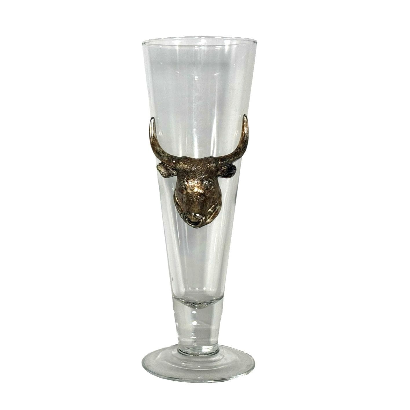 Arthur Court Pilsner Glass With Bull Head Accent Hand Wash 10" Tall