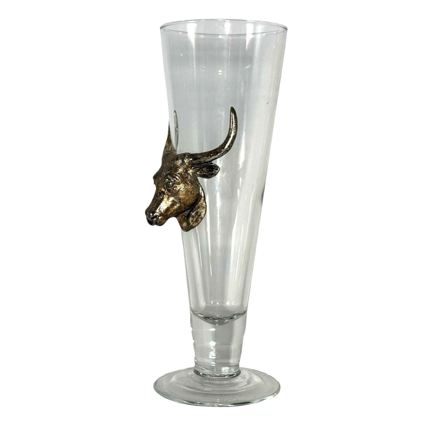 Arthur Court Pilsner Glass With Bull Head Accent Hand Wash 10" Tall