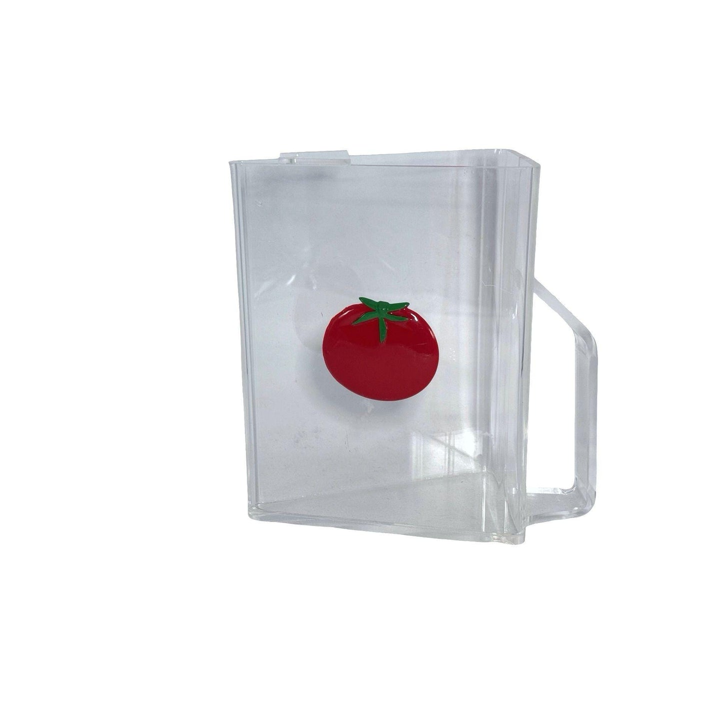 Rare H. J. Stotter Clear Lucite Triangle Pitcher With 3D Red Tomato Design