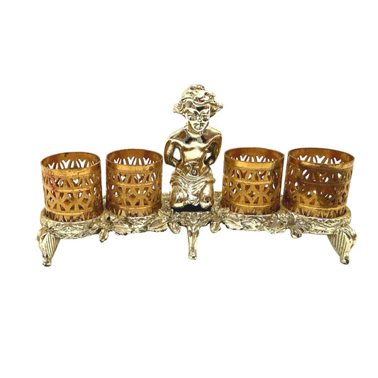 Vintage Sam Fink Gold-Tone Cherub Filigree Lipstick Holder With Four Slots