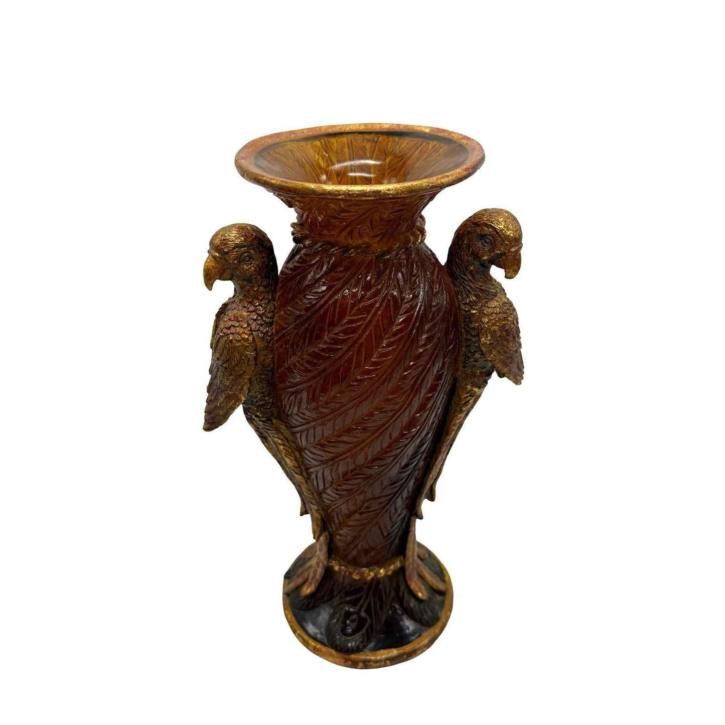 Amber & Gold Resin Parrot Vase With Feathered Textured Body