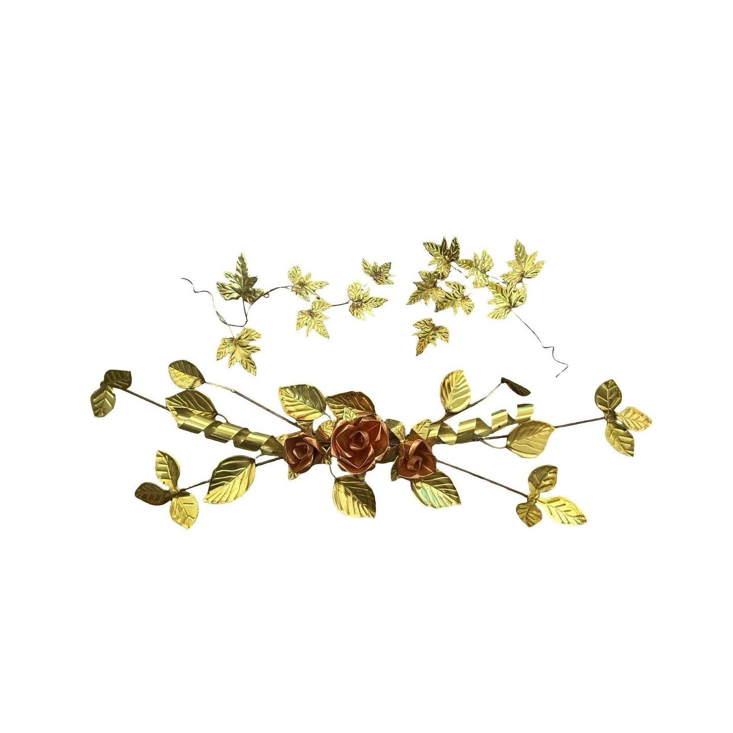 Homco Brass Copper Rose Floral Swag 3D Sculpture w/ 2 Additional Leaf Clusters