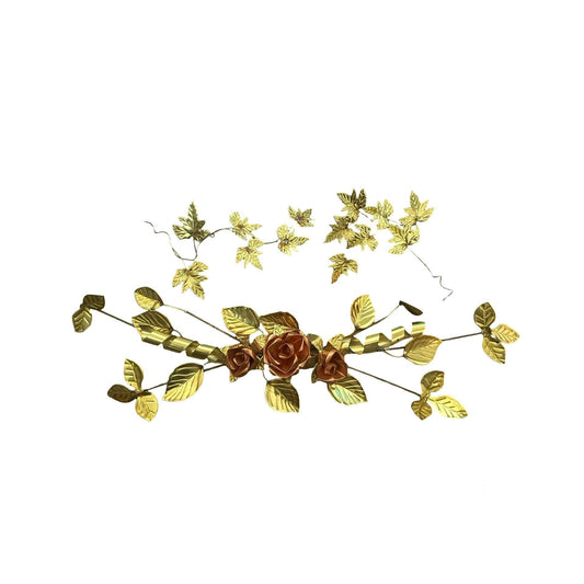 Homco Brass Copper Rose Floral Swag 3D Sculpture w/ 2 Additional Leaf Clusters