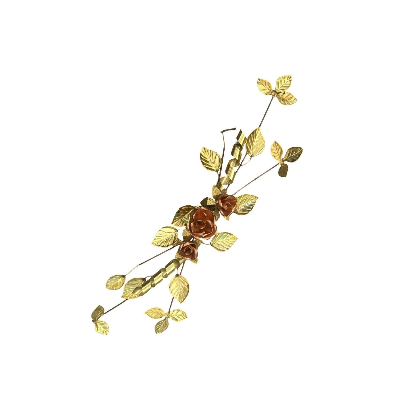 Homco Brass Copper Rose Floral Swag 3D Sculpture w/ 2 Additional Leaf Clusters
