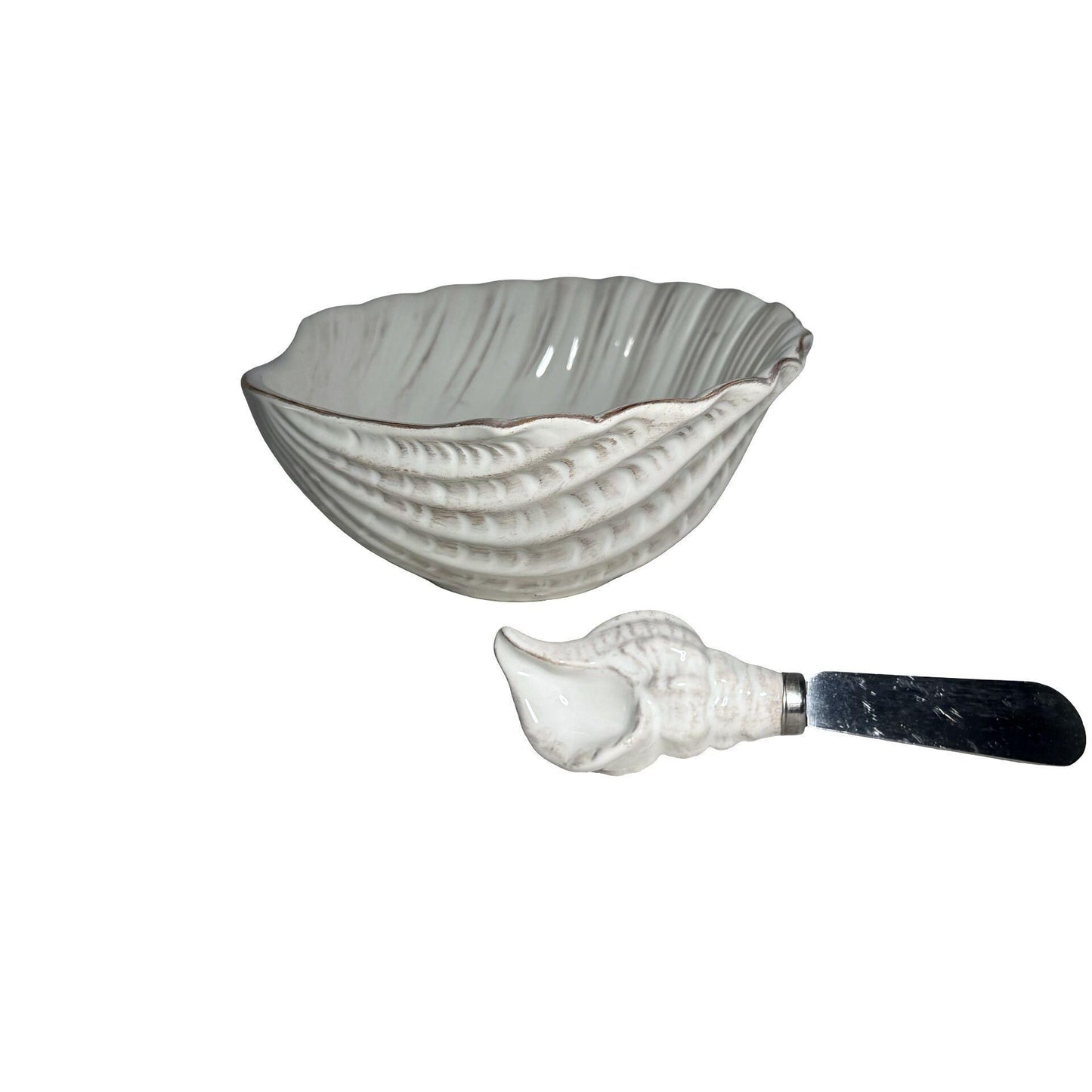 Shell-Shaped Ceramic Dish & Spreader Set By The Royal Standard