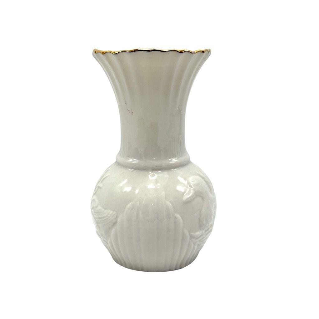 Belleek Collectors Society Ivory Mallard Duck Gold Trim Vase