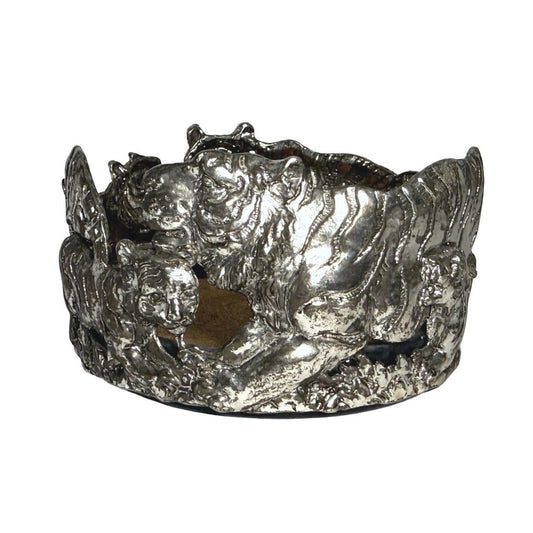Silver-Plated Wine Bottle Coaster Tiger Design with black Marble base