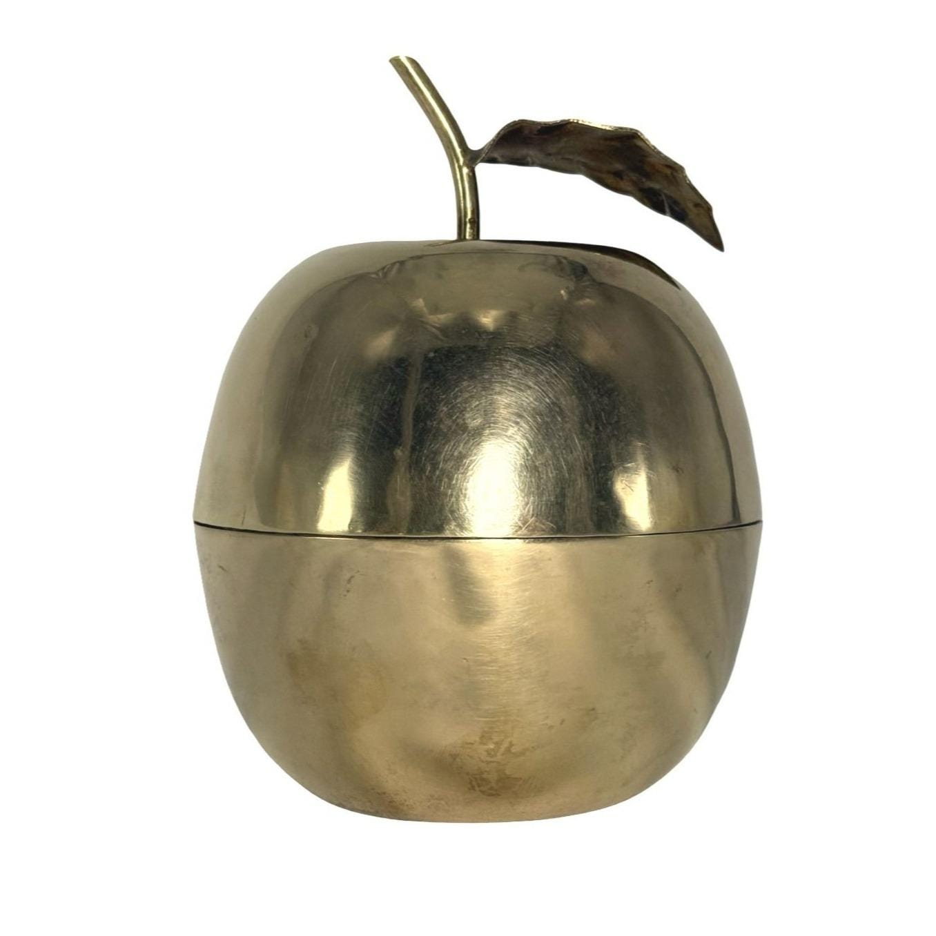 Vintage Brass Apple-Shaped Trinket Box With Removable Lid For Keepsakes