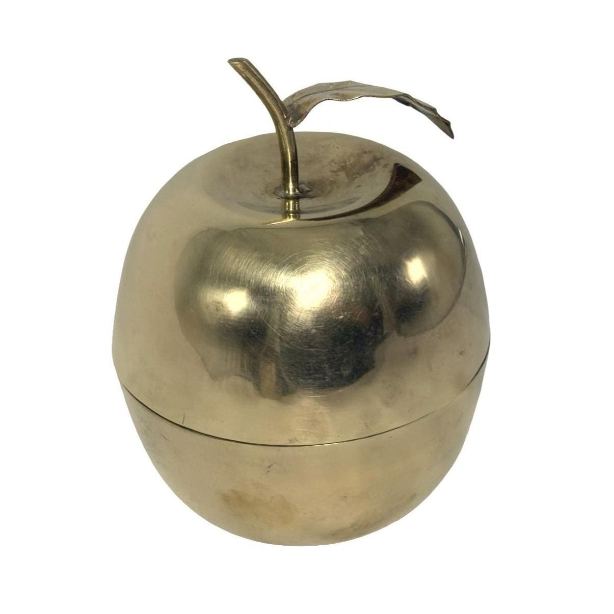 Vintage Brass Apple-Shaped Trinket Box With Removable Lid For Keepsakes