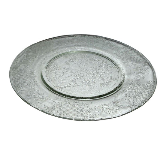 Vintage Glass Plate With Embossed Hunting Scene Elegant Floral Border Set of 6