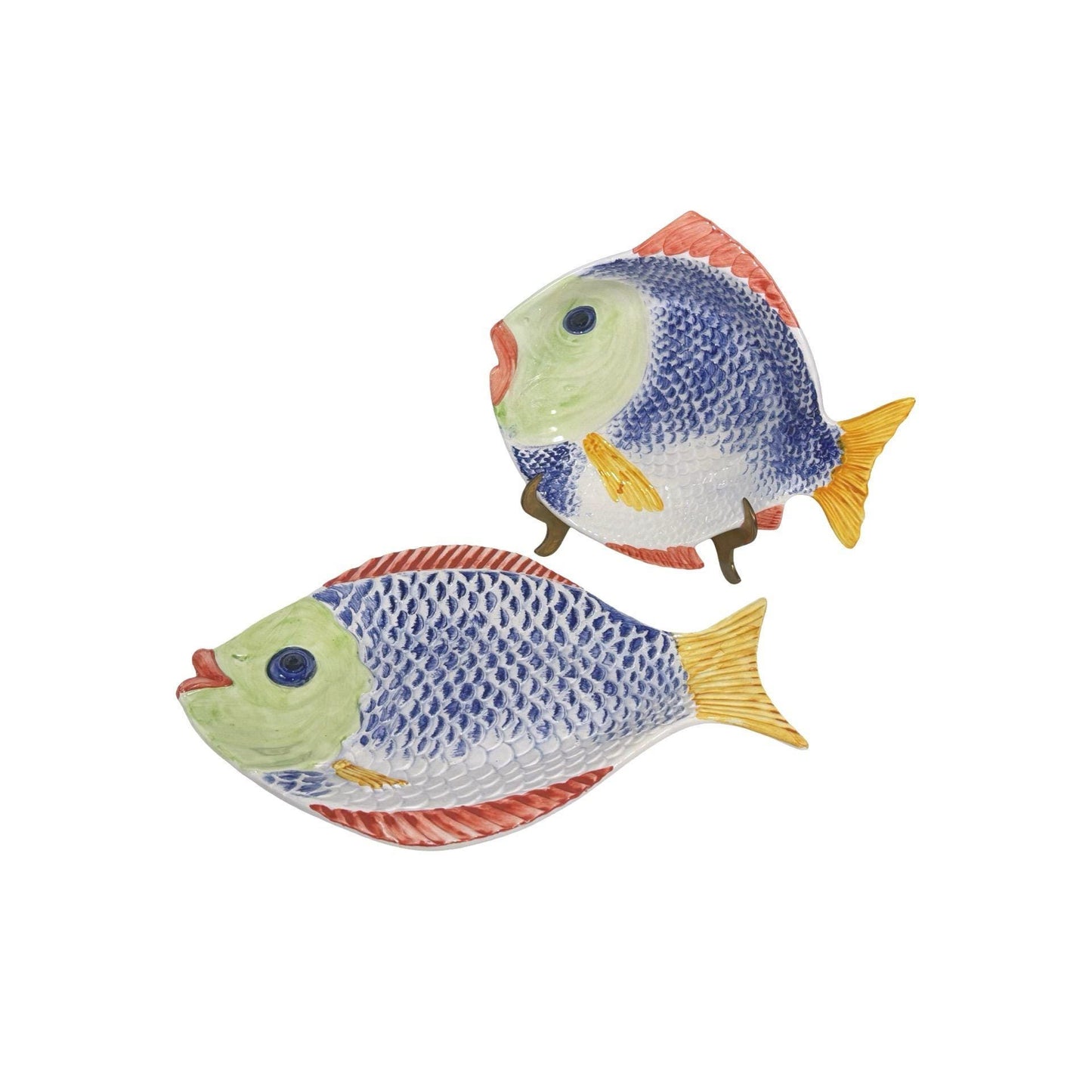 Hand-Painted Ceramic Fish-Shaped Bowl and Plate Vibrant Colors Made In Portugal