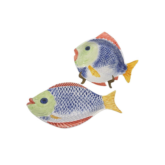 Hand-Painted Ceramic Fish-Shaped Bowl and Plate Vibrant Colors Made In Portugal