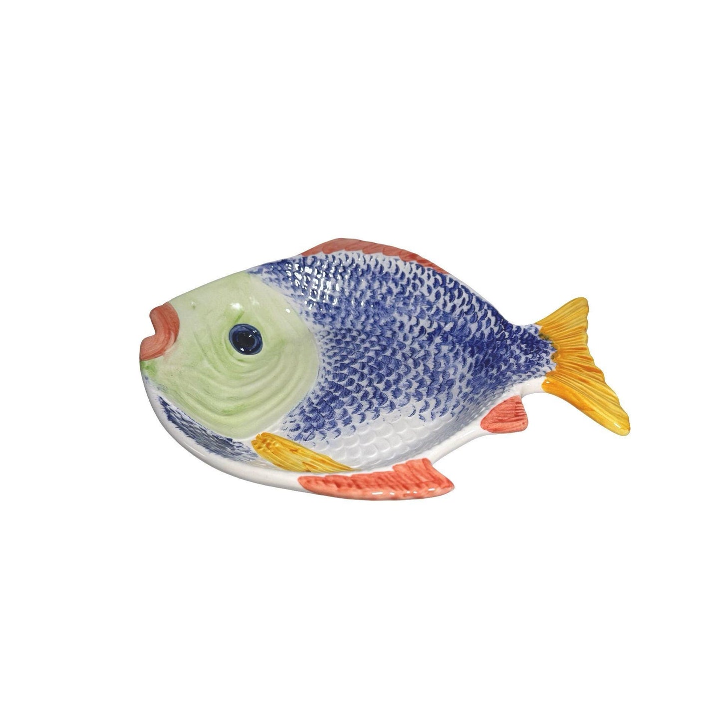 Hand-Painted Ceramic Fish-Shaped Bowl and Plate Vibrant Colors Made In Portugal