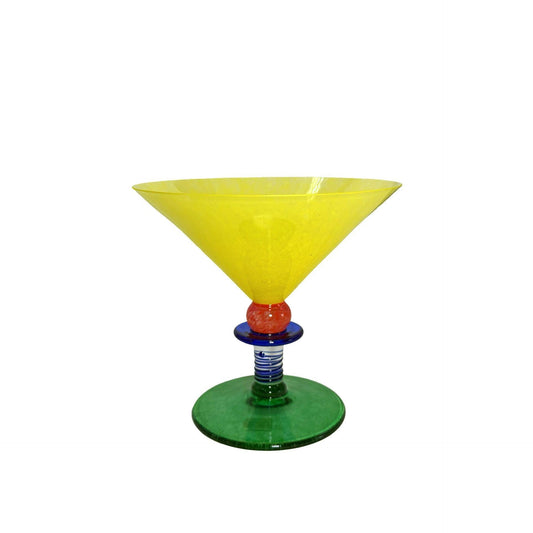 Harlequin Berit Johansson Gense Glass Bowl/Compote Yellow Green Red Blue Signed