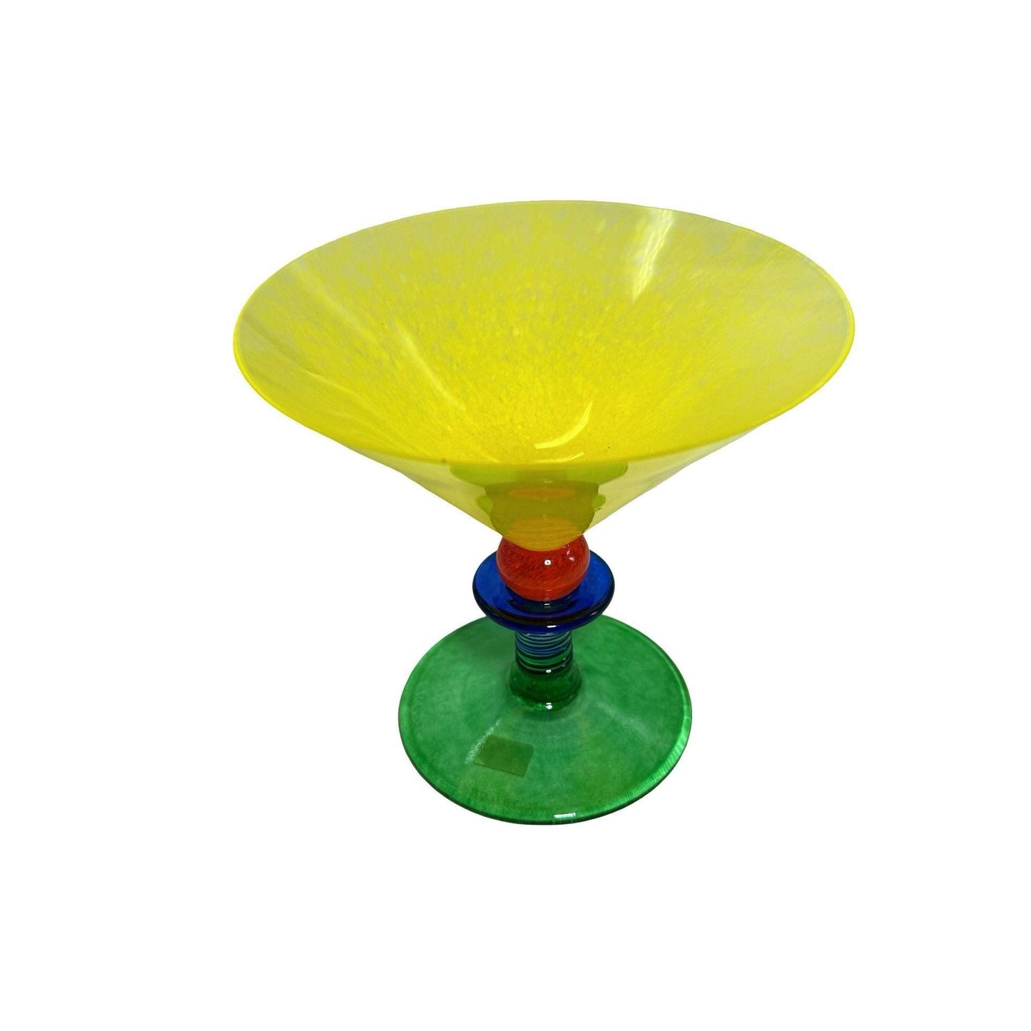 Harlequin Berit Johansson Gense Glass Bowl/Compote Yellow Green Red Blue Signed