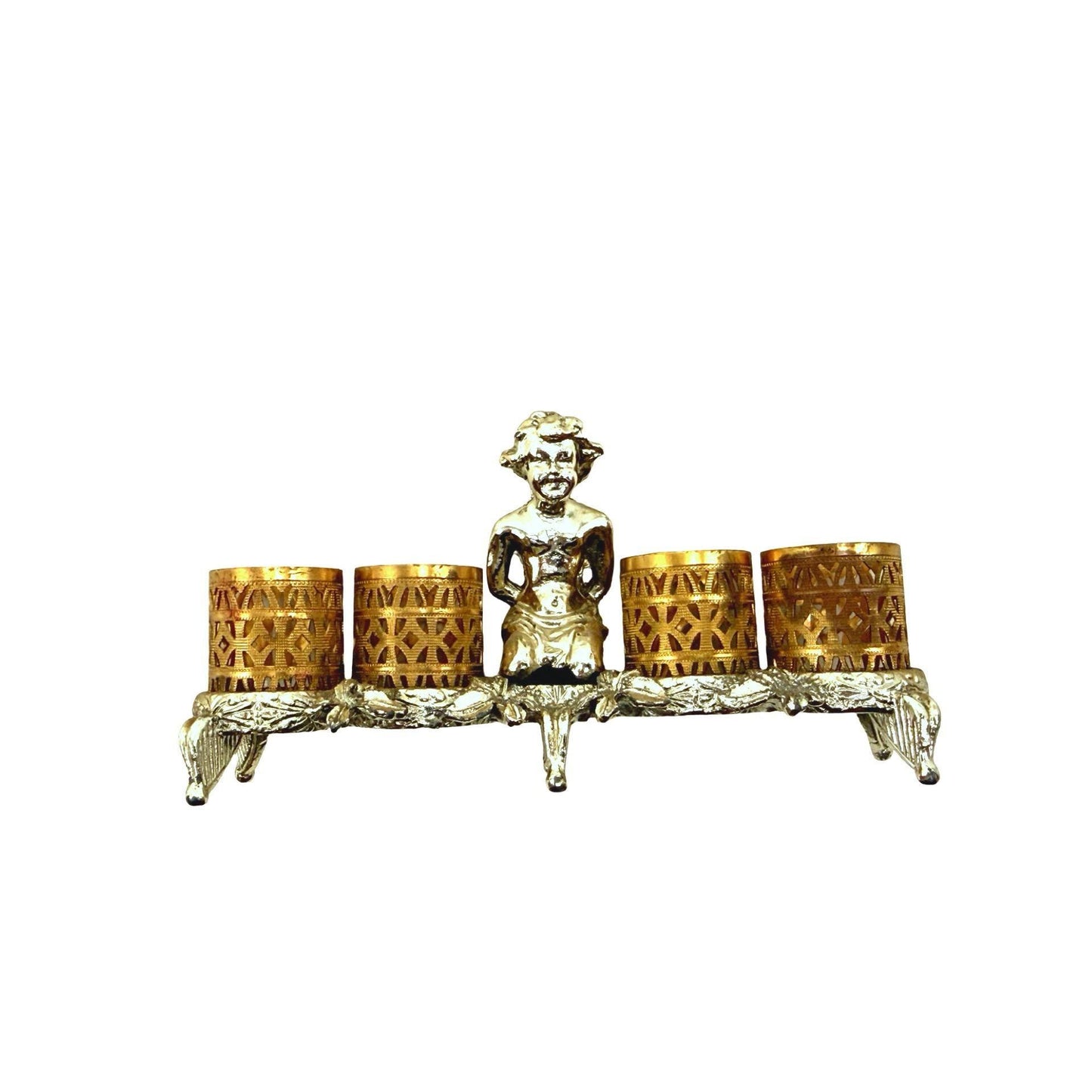 Vintage Sam Fink Gold-Tone Cherub Filigree Lipstick Holder With Four Slots