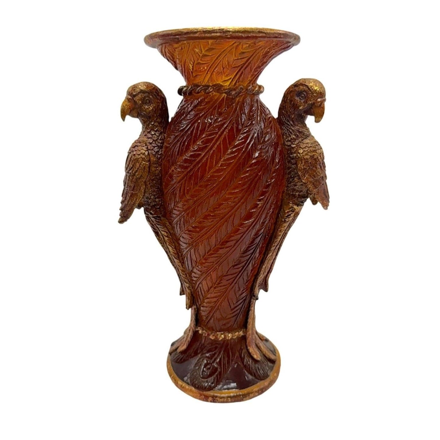Amber & Gold Resin Parrot Vase With Feathered Textured Body
