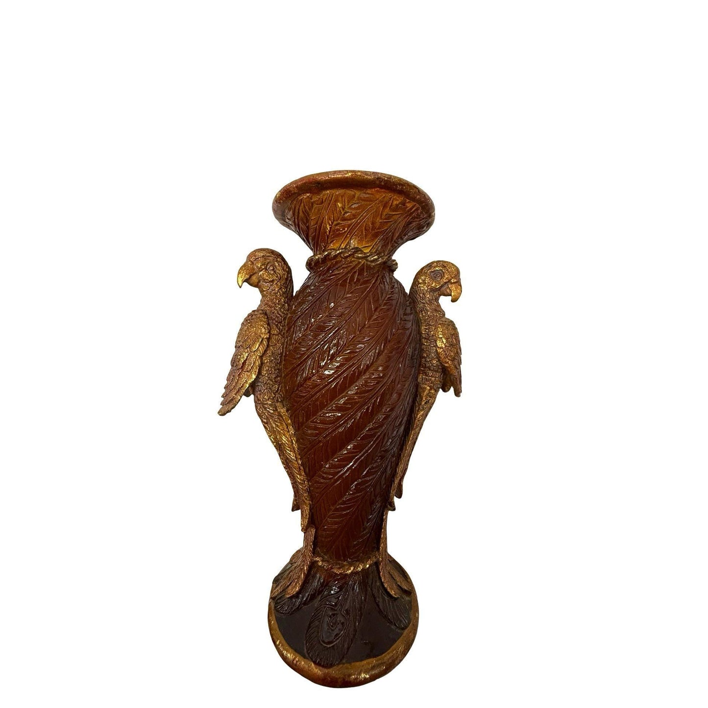 Amber & Gold Resin Parrot Vase With Feathered Textured Body