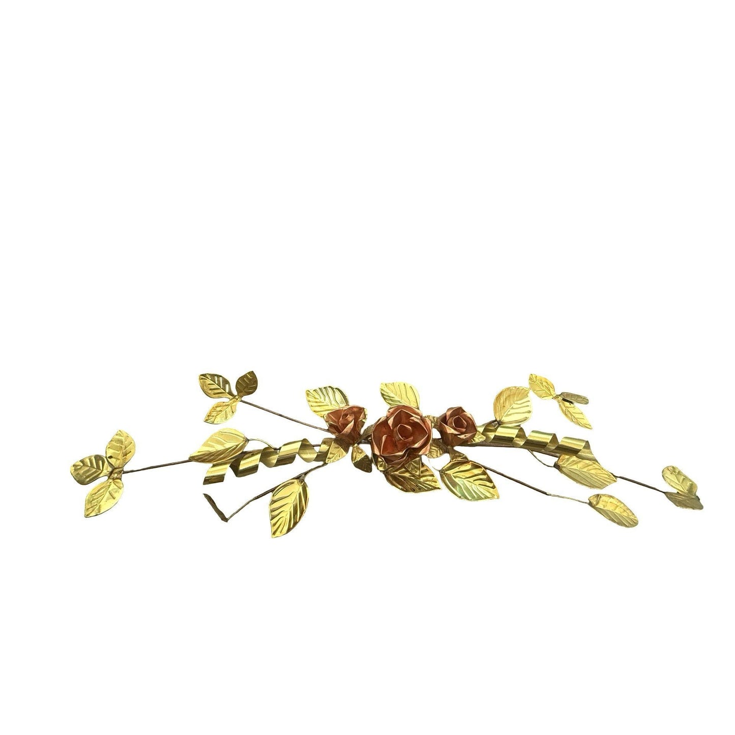 Homco Brass Copper Rose Floral Swag 3D Sculpture w/ 2 Additional Leaf Clusters