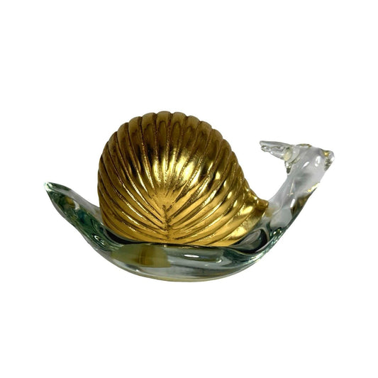 Brass & Glass Snail Figurine Sculpture Decorative Art Collectible 5x2.5 Inches