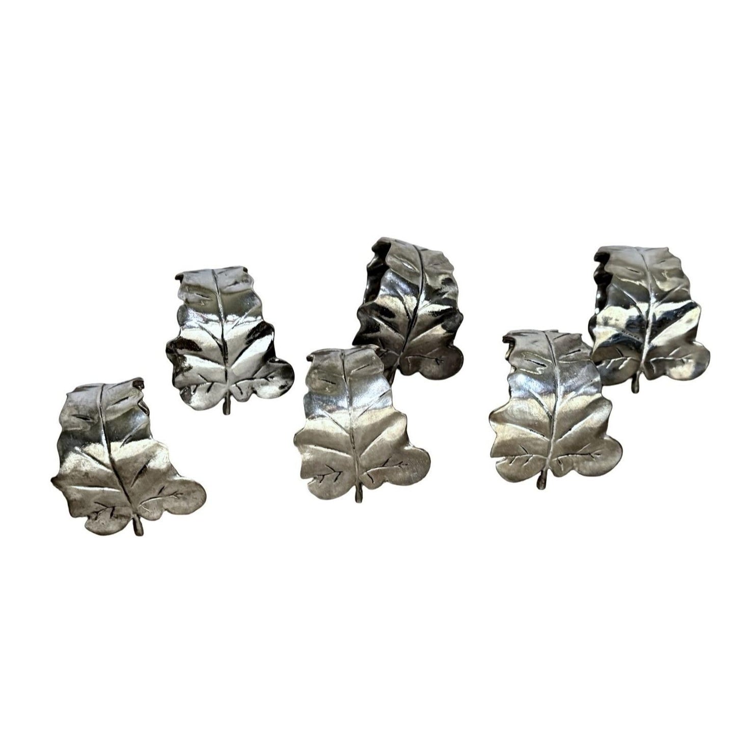 Silver Plated Leaf-Shaped Napkin Rings Table Decor - Set of 6