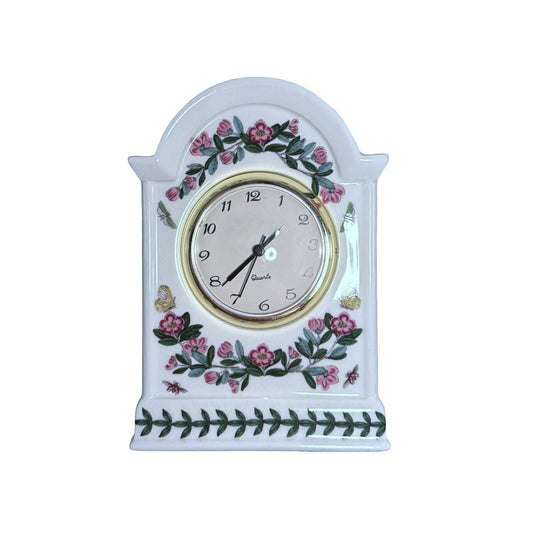 Portmeirion Botanic Garden porcelain Mantel Clock White Pink/Green Floral