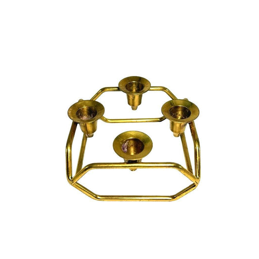 Vintage Geometric Brass 4-Taper Candle Holder Minimalist Table Decor