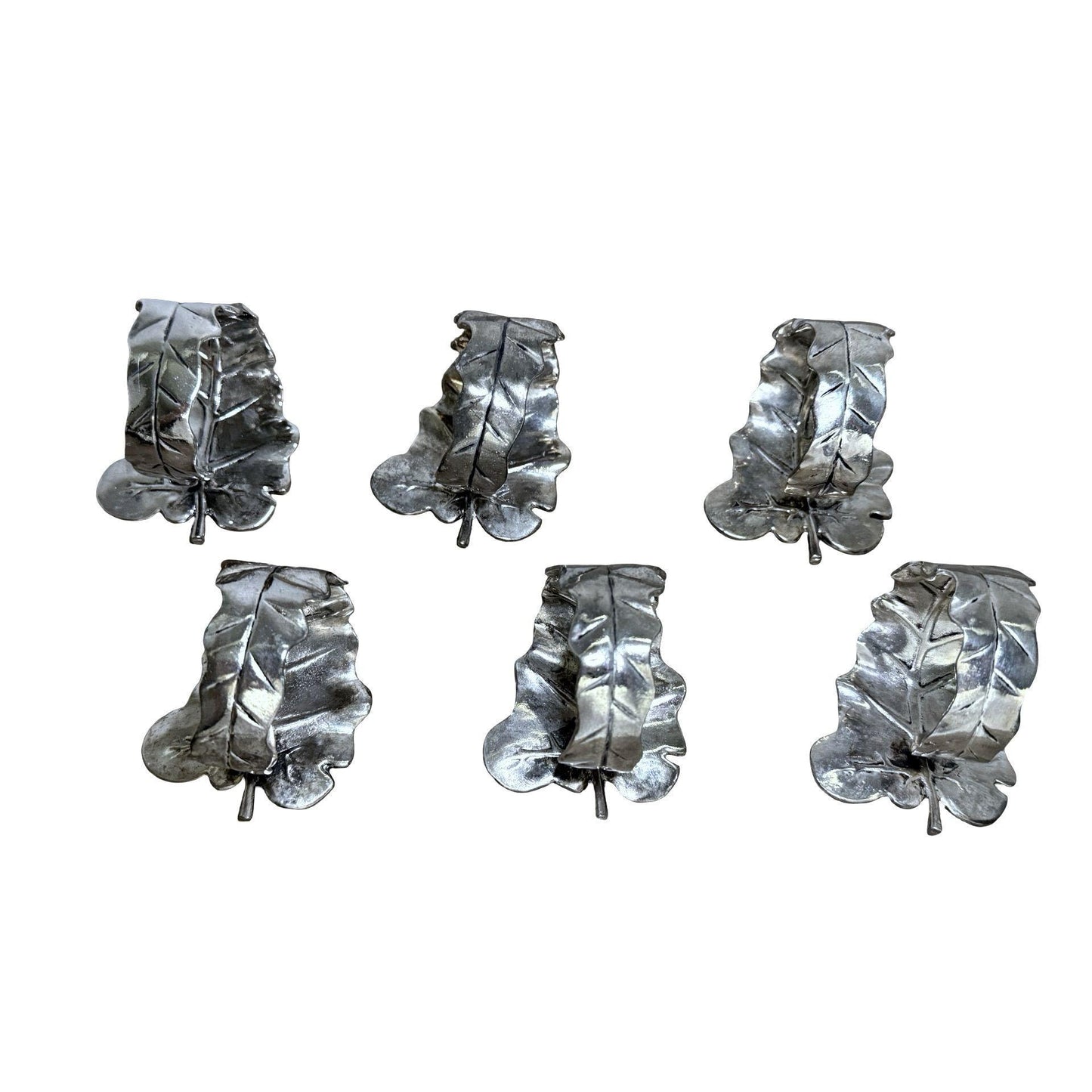 Silver Plated Leaf-Shaped Napkin Rings Table Decor - Set of 6