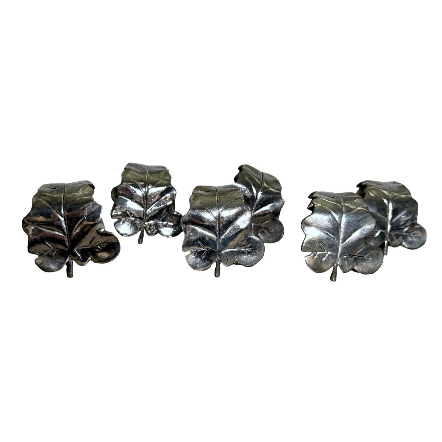 Silver Plated Leaf-Shaped Napkin Rings Table Decor - Set of 6