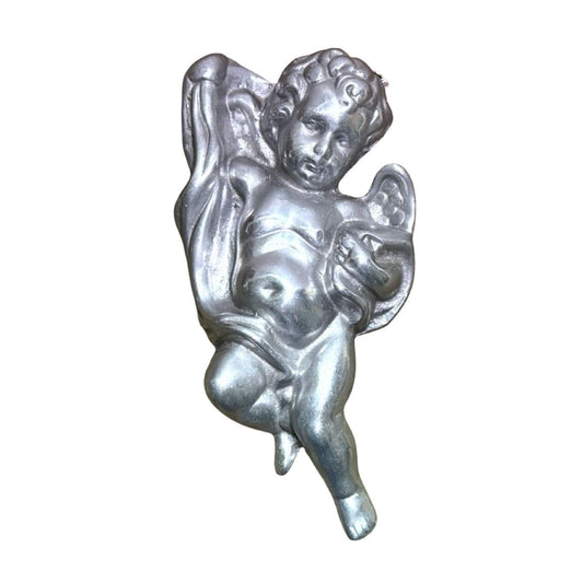 Vintage Pewter Cherub Wall Hanging Figurine Angelic Decor