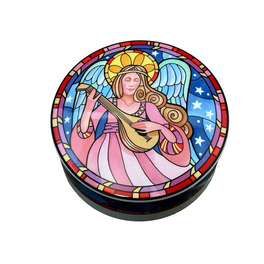Mikasa Stained Glass Style Herald Angel Porcelain Trinket Lidded Box Japan