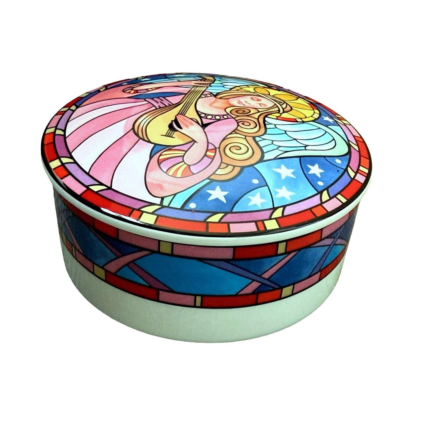 Mikasa Stained Glass Style Herald Angel Porcelain Trinket Lidded Box Japan