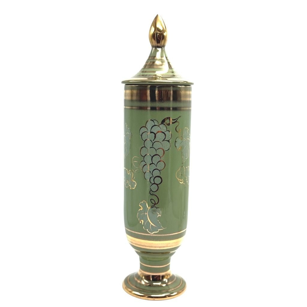 Vintage Green & Gold Apothecary/Urn Grape Motif By Vee Jackson San Gabriel California