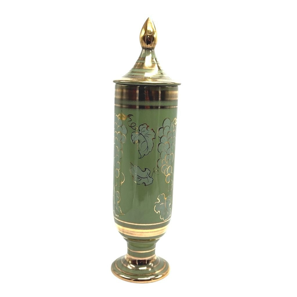 Vintage Green & Gold Apothecary/Urn Grape Motif By Vee Jackson San Gabriel California
