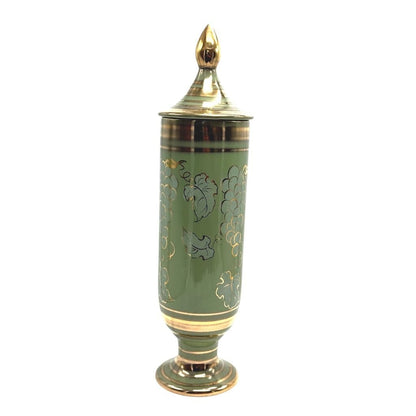 Vintage Green & Gold Apothecary/Urn Grape Motif By Vee Jackson San Gabriel California