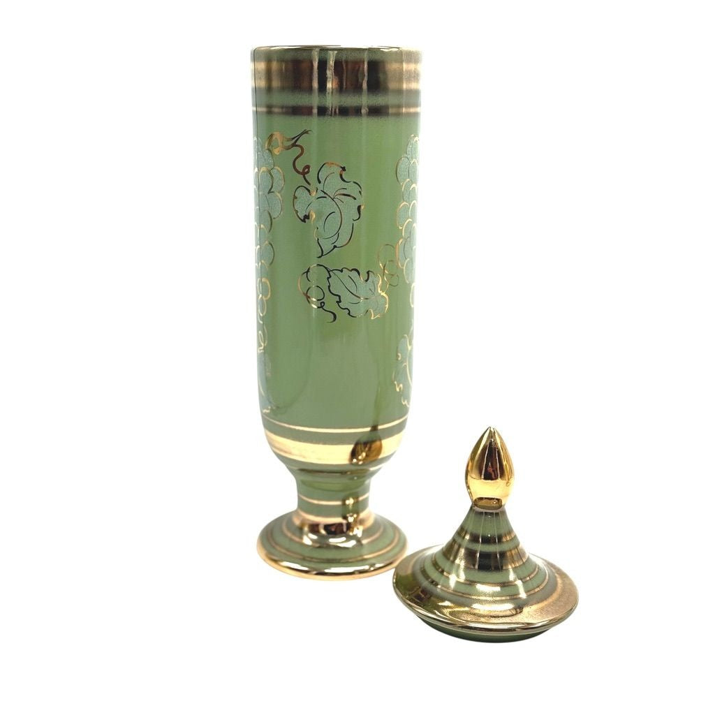 Vintage Green & Gold Apothecary/Urn Grape Motif By Vee Jackson San Gabriel California