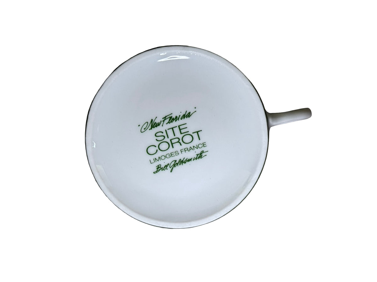 Angled view of Bill Goldsmith New Florida Green cup and saucer