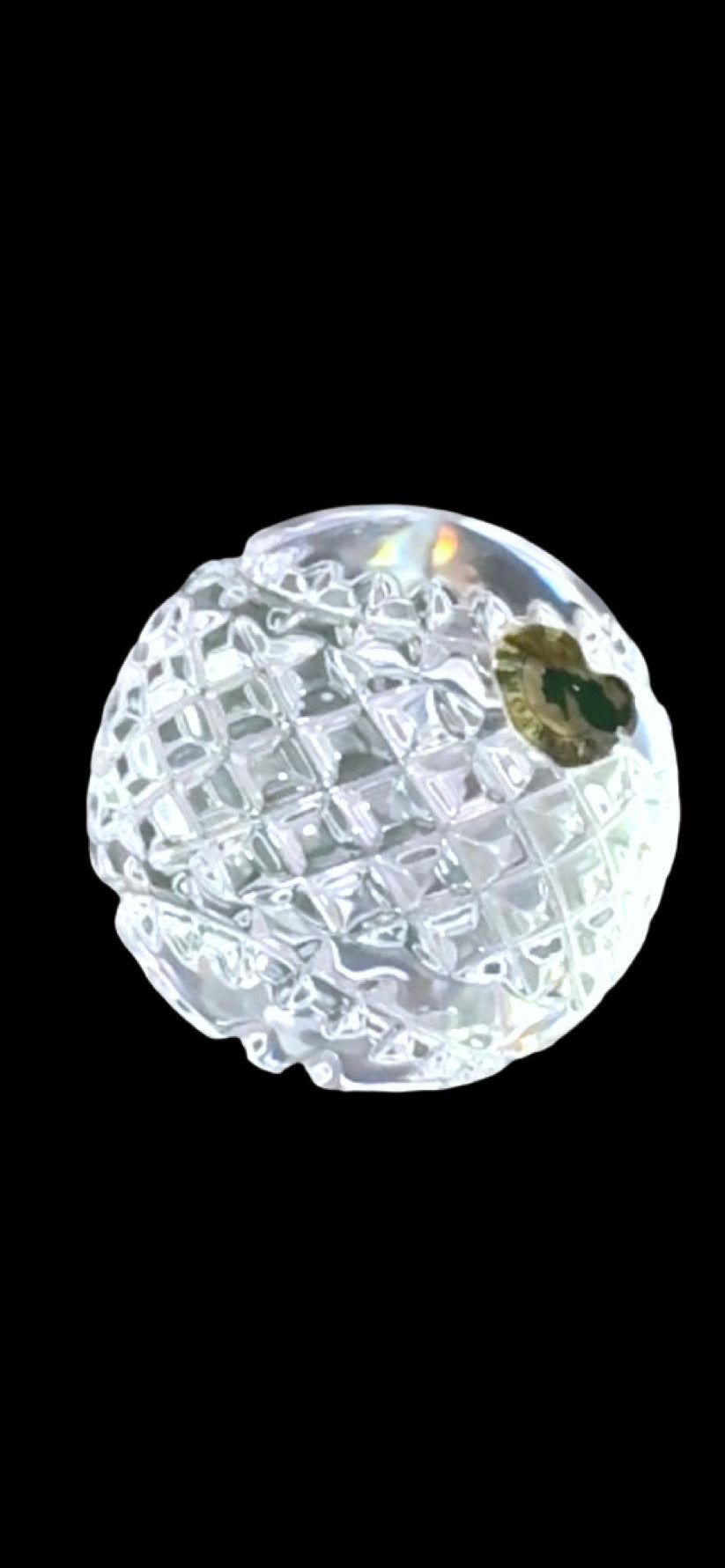 Waterford crystal paperweight showing original gold and green foil label