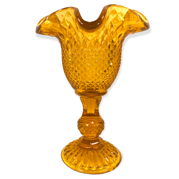 Vintage Amber Scallop Compote Vase