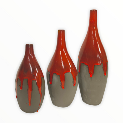 Red Dipped Gray Vase (Large Only)