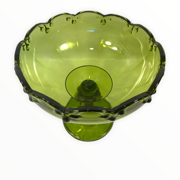 Vintage Green Indiana Teardrop Glass Compote Dish